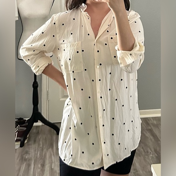 Old Navy Tops - Old Navy Black & White Polka Dot Long Sleeve Button Up Blouse Size Large